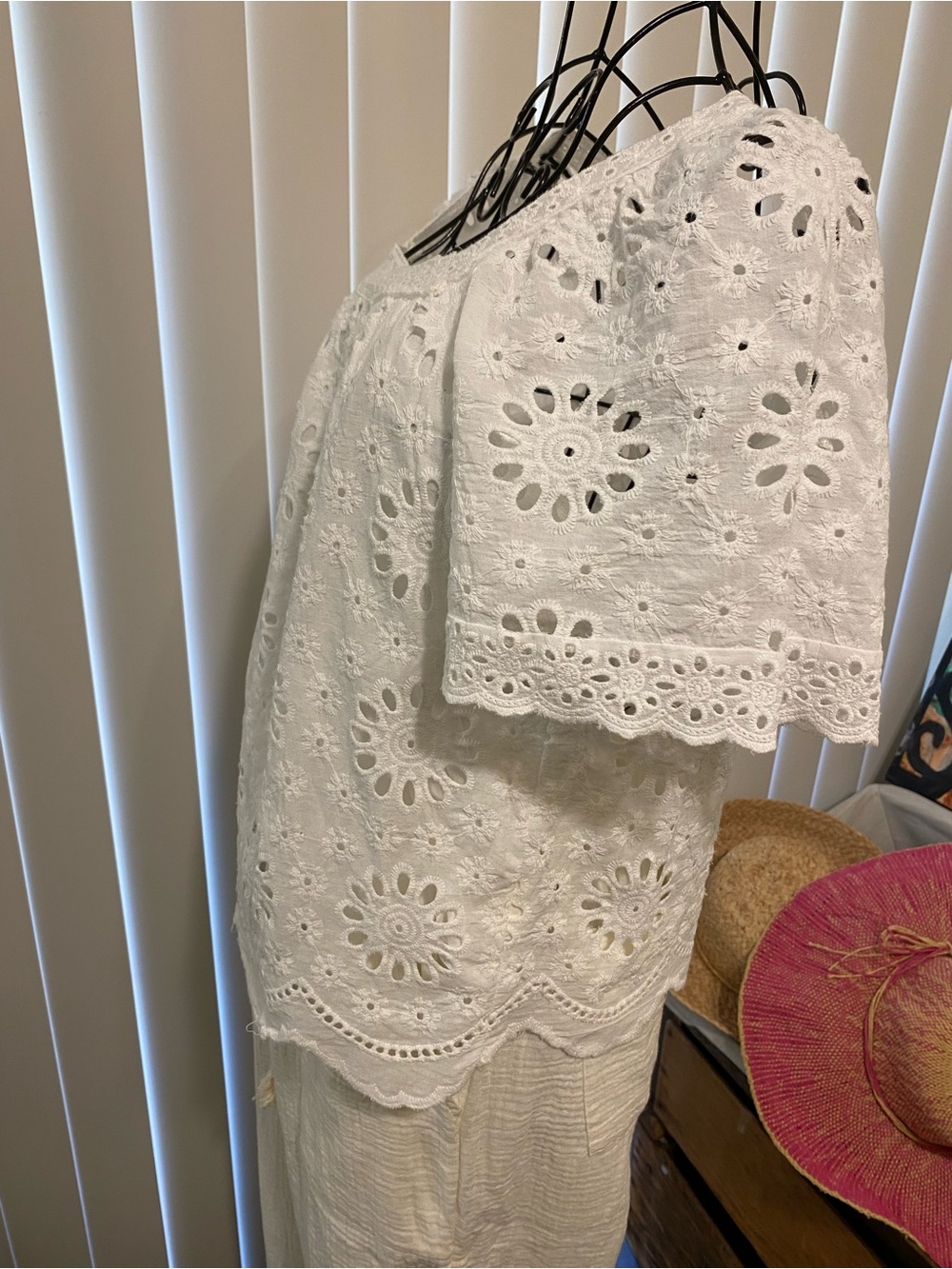 Ultra Pink  Daisy White Eyelet Peasant Top - Picture 9 of 11